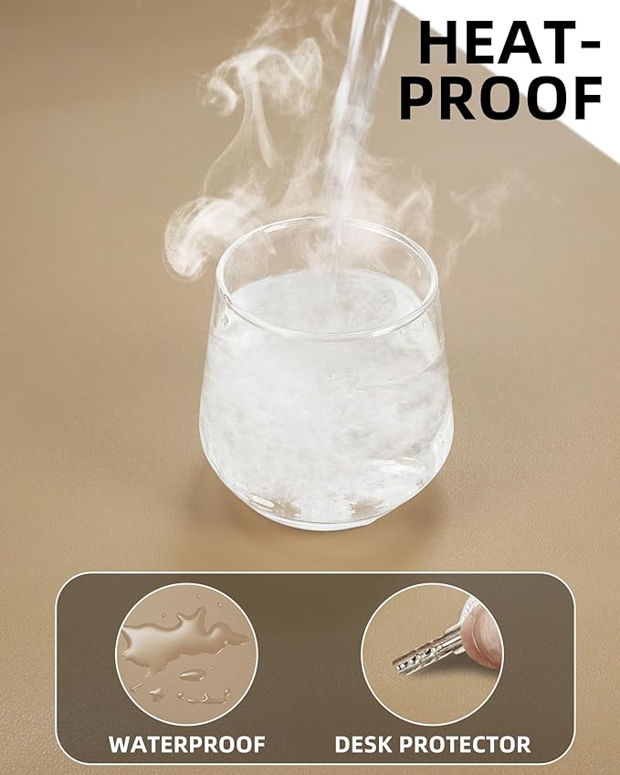 Leather Desk Protector, Large Mouse Pad & Waterproof PU Leather Blotter Mat - Non-Slip Desk Cover for Office and Home (Apricot, 36" x 17")