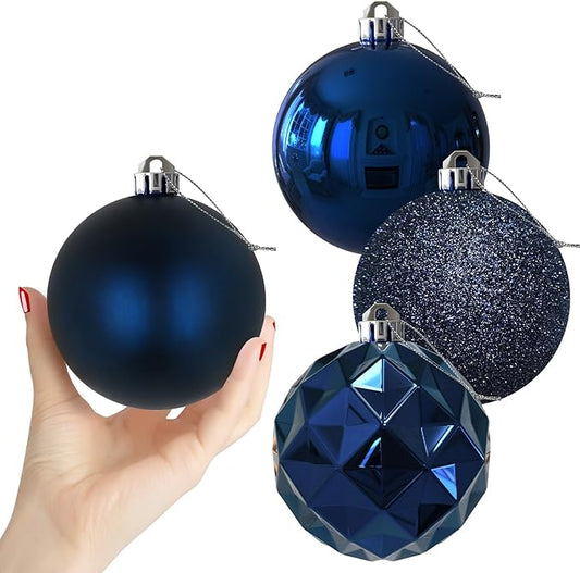 Navy Blue 4.0" Large Christmas Balls - Christmas Tree Decoration Ornaments Shatterproof Hanging Balls for Birthday Halloween Holiday Wedding Decorations Set of 4pcs