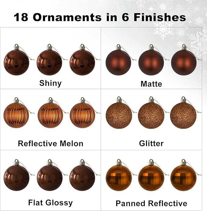 Orange Bronze 3.2" Large Christmas Balls - Christmas Tree Decoration Ornaments Shatterproof Hanging Balls for Birthday Halloween Holiday Wedding Decorations Set of 18pcs