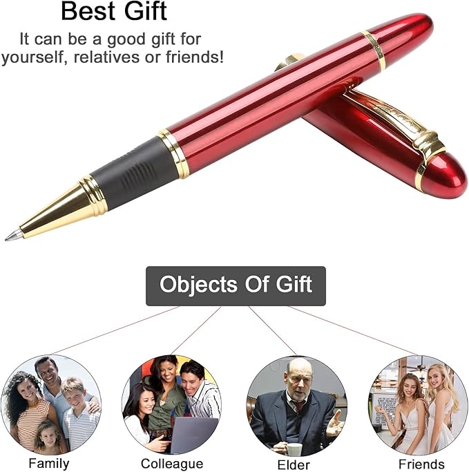 YIVONKA Luxury Ballpoint Pens Nice Ball Pen Best Gift for Men Professional Executive Office BallPens Classy Gift Box Ballpoint Black Refill Line width 0.5mm (Red)