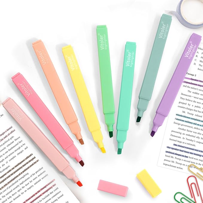 Bible Highlighters,Aesthetic Cute Highlighters Bulk,8pcs Colorful Highlighter Markers No Bleed for Office School Supplies
