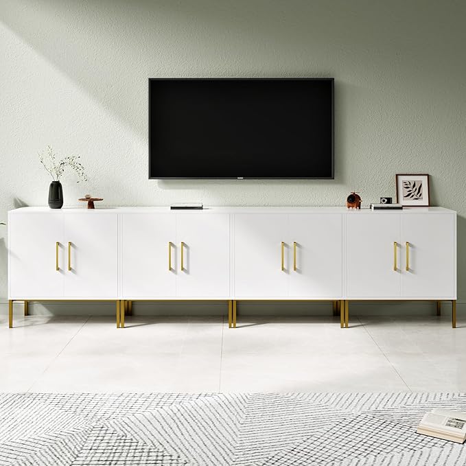 LYNSOM Storage Cabinet with Doors, Set of 4, Modern Buffet Cabinet with Storage, Kitchen Sideboard Buffet, White Wood Accent Cabinet for Living Room, Bedroom, Hallway, Entryway, Office, White