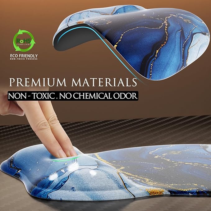 MROCO Ergonomic Mouse Pad with Gel Wrist Rest, Comfortable Mousepad with Smooth Wrist Support Surface and Non-Slip PU Base for Pain Relief, Computer, Laptop, Office & Home, 9.4 x 8.1 in, Blue Marble