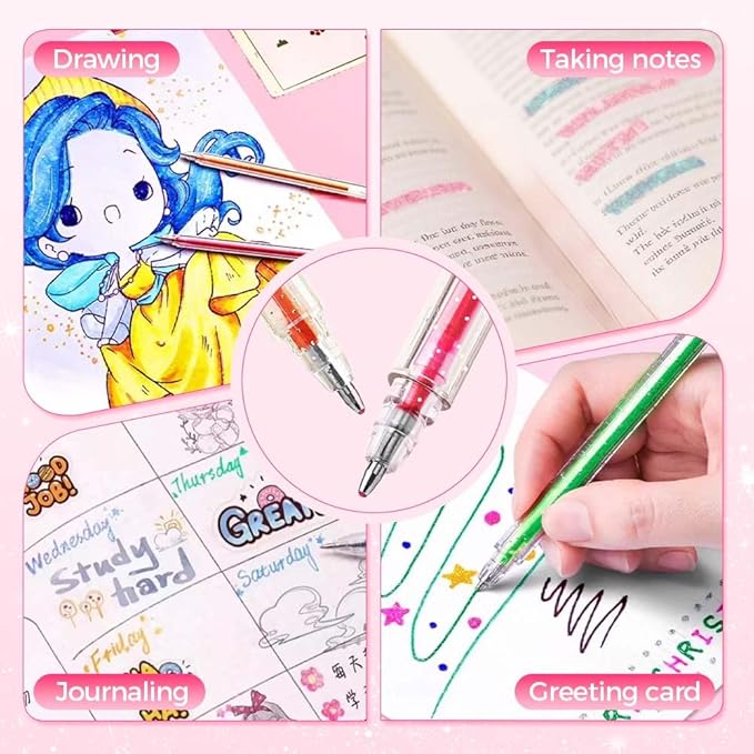 Glitter Gel Pen Set, Multi-Functional Colored Drawing Pens for Scrapbooking, Portable Journaling Crafting Doodling Drawing Glitter Pens for Adults School Supplies (36-Color)