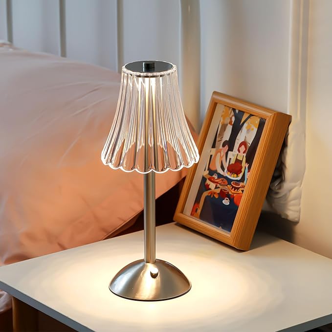 Liliful 2 Pcs LED Portable Cordless Table Lamp Touch Battery Operated Rechargeable Gold Desk Lamp 3 Color Dimmable for Bedroom Living Room Dining (Silver,Rose Style)