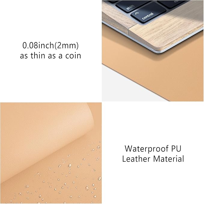 Mouse Pad Desk Protector Mat, Large PU Leather Office Desk Mat, Non-Slip Desk Pad for Keyboard and Mouse, Waterproof Desk Blotter Pad for Writing, Wide & Smooth Laptop Desk Pads, Khaki (17’’X36’’)