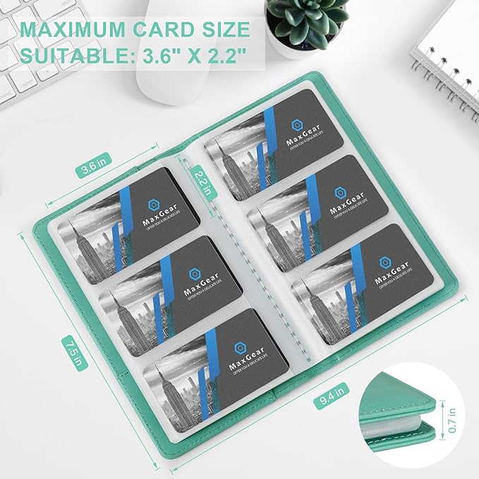 MaxGear Business Card Organizer, 240 Cards Book Portable Business Card Holder for Men & Women, Professional PU Credit Cards Binder File Storage, Turquoise