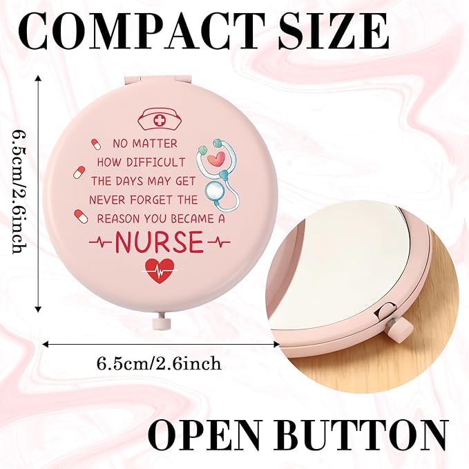 Nurse Gifts for Women Girls Christmas Stocking Stuffers Nurse Week Gifts Pink Small Handheld Makeup Mirror for Nursing Student Personalized Nurses Gift for Birthday Graduation Valentines Day