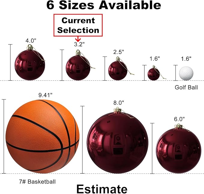 Maroon 3.2" Large Christmas Balls - Christmas Tree Decoration Ornaments Shatterproof Hanging Balls for Birthday Halloween Holiday Wedding Decorations Set of 10pcs