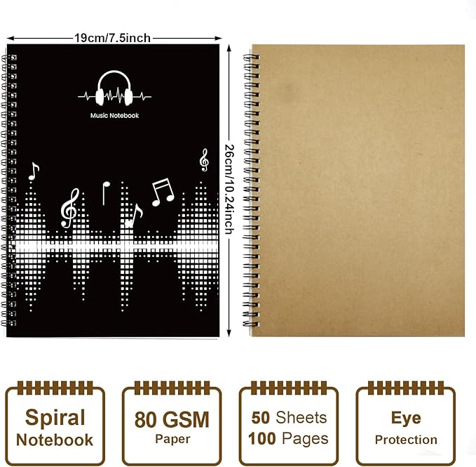 MAXCURY Blank Sheet Music Composition Manuscript Staff Paper Art Music Notebook Black 100 Pages 26x19cm (DJ)