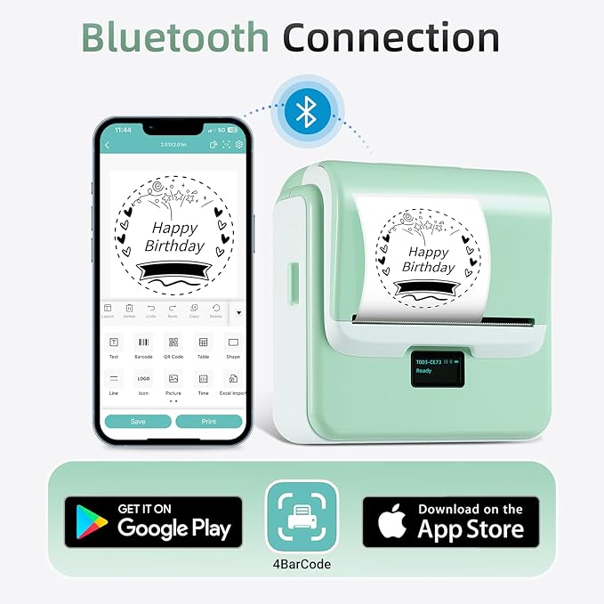 ORGSTA Label Maker Machine with Tape, T003 Thermal Label Maker, 2 Inch Bluetooth Label Printer Compatible with Phone & PC, Sticker Printer Barcode Thermal Maker for Small Business, Home, School