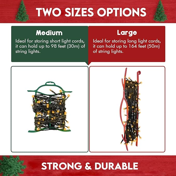 Set of 6 Rope Winder, Strong & Hangable Light & Cord Wind Up Christmas Light Storage for Organizing Christmas Lights & Electric Cords, Each Holds Up to 98 ft (Red, 7inch x 8inch)