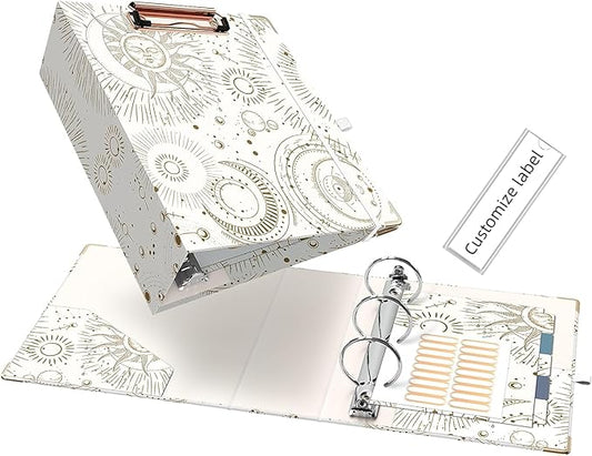 Ospelelf Mini 3 Ring Binder 2 Inch for 5.5" x 8.5" With 5 Tab Dividers, File Folder Labels and Low Profile Clipboards - Cute Tarot Cards Binder for School and Office Supplies