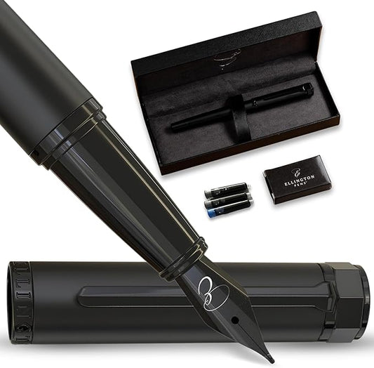 Luxury Fountain Pen Set for Writing - Smooth Medium Nib - Includes Refillable Ink Converter, 3 Ink Cartridges [Black & Blue], Gift Box - Elegant Calligraphy