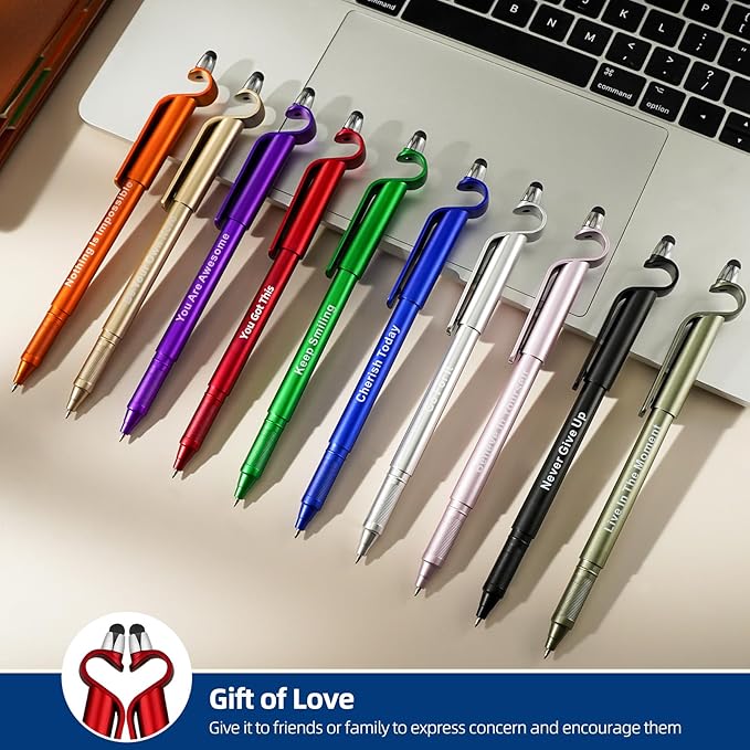 20 Pcs Motivational Ballpoint Pens Batch, Office Snarky Phone Holder and Touch Screen Stylus Pen, Black Ink Encouragement Quotes,Inspirational Gifts For School And Corporate Office Supplies