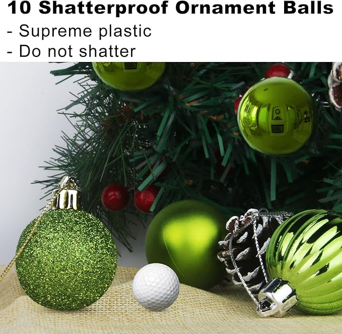 Lime Green 3.2" Large Christmas Balls - Christmas Tree Decoration Ornaments Shatterproof Hanging Balls for Birthday Halloween Holiday Wedding Decorations Set of 10pcs