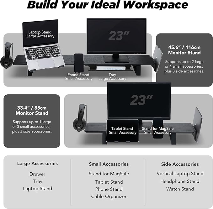 Moodular Add-ons Storage Drawer [Accessory Only - Requires Moodular Wooden Monitor Stand Slide Rails for Use] Black MSA-DR