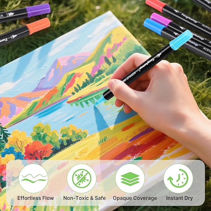 Tongfushop 84 Colors (14 Metallic) Acrylic Paint Marke, Dual Fine & Brush Tip Paint Pens, No Bleed & Quick-Dry with Case for Rock Painting, Canvas, Wood, Ceramic, Glass, Adult & DIY Art Supplies
