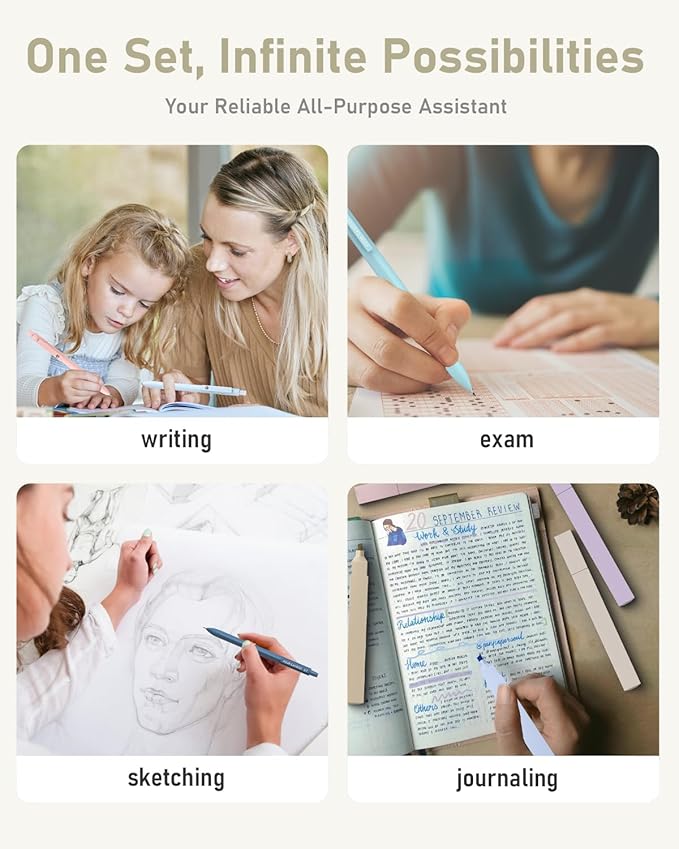 Four Candies 39 PCS Aesthetic School Supplies with Cute Pen Case, 12 Pastel Highlighters, 5 Black Ink Gel Pens, 6 Mechanical Pencils Set for Students Stationary College Essentials (Purple)