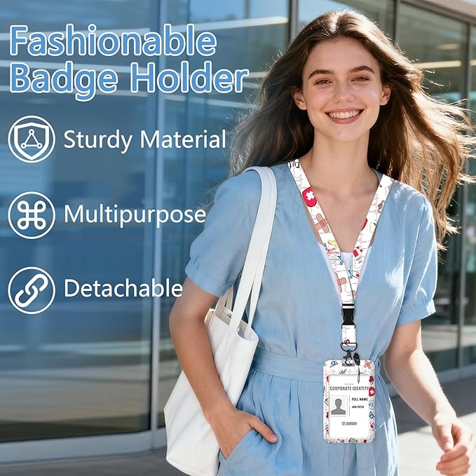 Nurse Badge Reel Pharmacy Lanyards for Id Badges, ID Badge Holder with Retractable Lanyard, ID Holder with Keychain Clips Heavy Duty, RN Name Tag ID Card Holder Doctor Women Office Gift
