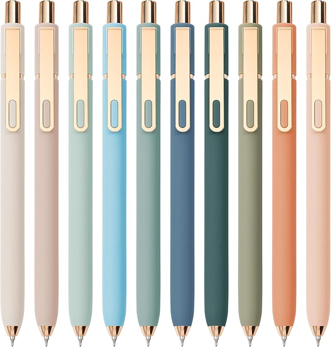 Linbsunne Gel Pens Black Ink Pens for Office 0.5mm Fine Point Pen Smooth Writing Retractable (Metal gold clip-10 pcs)