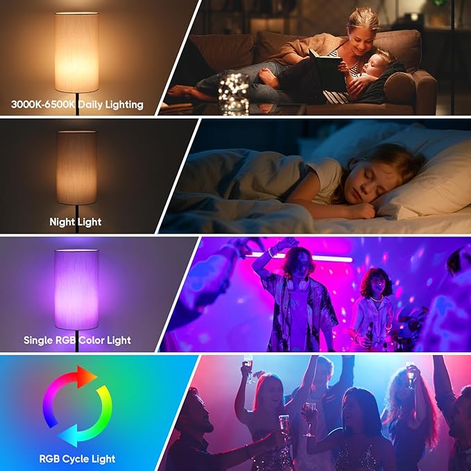 Unicozin 17Inch Table Lamp, 3 CCT 3000K/4500K/6500K & RGB Color Changing, Stepless Dimmable Bedside Lamp for Reading, Ambience Nightstand Light for Home Decor Party, Grey Shade