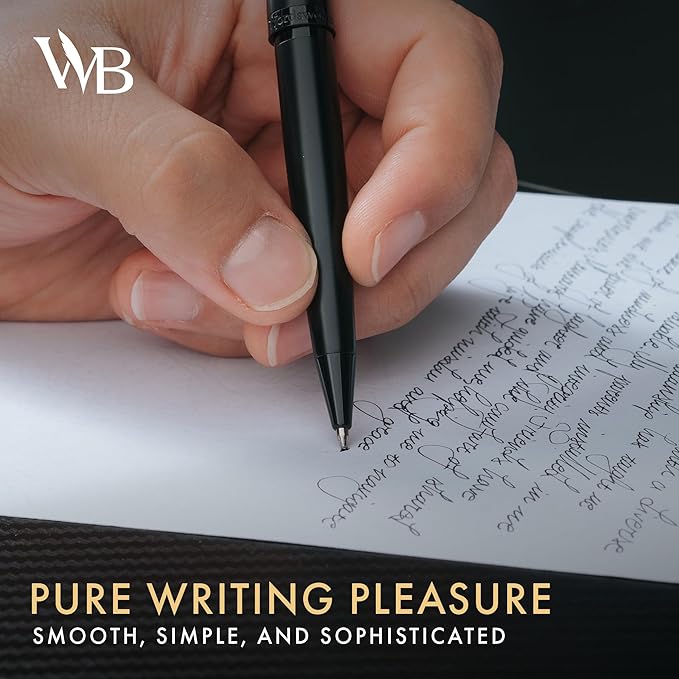 Wordsworth and Black Ballpoint Pen All Black Lacquer- Stunning Luxury Pen, Ink Refill, Best Gift Set for Men & Women, Refillable, Elegant, Nice Pens, Fine Point