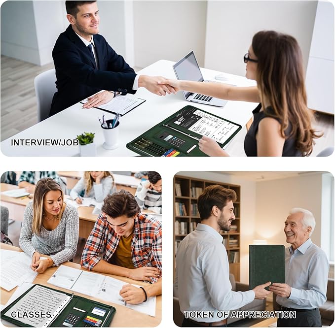 Leathario Portfolio Binder, 3-Ring Folder Organizer, Includes 5 Sheet Protectors and a Pen, Vegan Leather A4 Padfolio for Tablets, Business Conferences Professional Document Organizer, Office Supplies