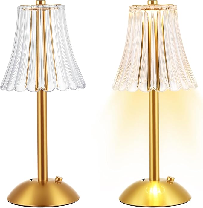 Liliful 1 Pcs LED Portable Cordless Table Lamp Touch Battery Operated Rechargeable Gold Desk Lamp 3 Color Dimmable for Bedroom Living Room Dining (Gold,Rose Style)