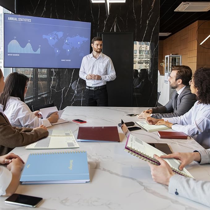 Meeting Notebook for Work Organization - Work Planner Notebook with Action Items, Agenda Planner for Note Taking, 160 Pages (6.9" X 9.9") Project Organizer for Men & Women - Sky Blue