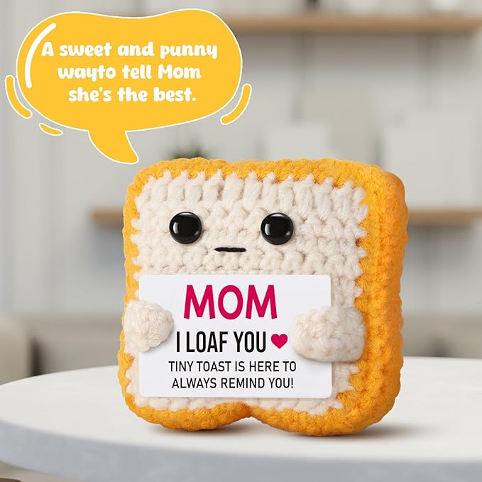 Mothers Day Pun Gift for Mom from Daughter Son- Handmade Cute Loaf Crochet Toast - I Love You Funny Presents for Moms Bonus Mamas Mother-in-Law Birthday, Valentine's Christmas Stocking Stuffers