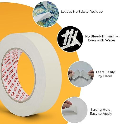 SWRT Masking Tape 1 inch x 55 Yards x 12 Rolls (660 Total Yards), Adhesive Painting Tape Bulk for General Purpose Beige White Color for Painting, Crafting, School Stationery, Arts, Home Use etc