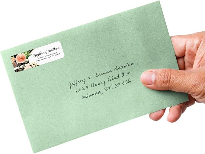 Black and White Stripe Floral Rolled Address Labels/Roll of 250 Personalized Return Address Labels/Designer Return Address Stickers in Elegant Plastic Dispenser