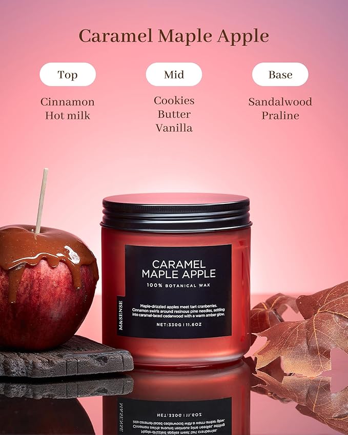M&SENSE Caramel Apple Pie Candles for Home Scented, Natural Soy Wax 11.6oz Long Lasting 70 Hours Clean Non Toxic Large 2 Wick Candle Gifts for Thanksgiving Housewarming