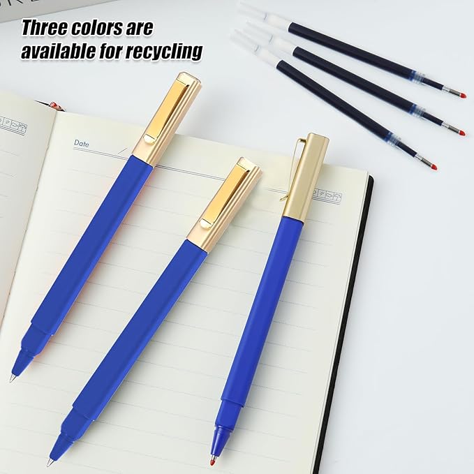 12 Pack Gel Pens Blue 0.5mm Medium Point Blue Gel Ink Pens with Cap Quick Drying Ballpoint Pen Smooth Writing Fine Point Pen for Journaling School Office Supplies