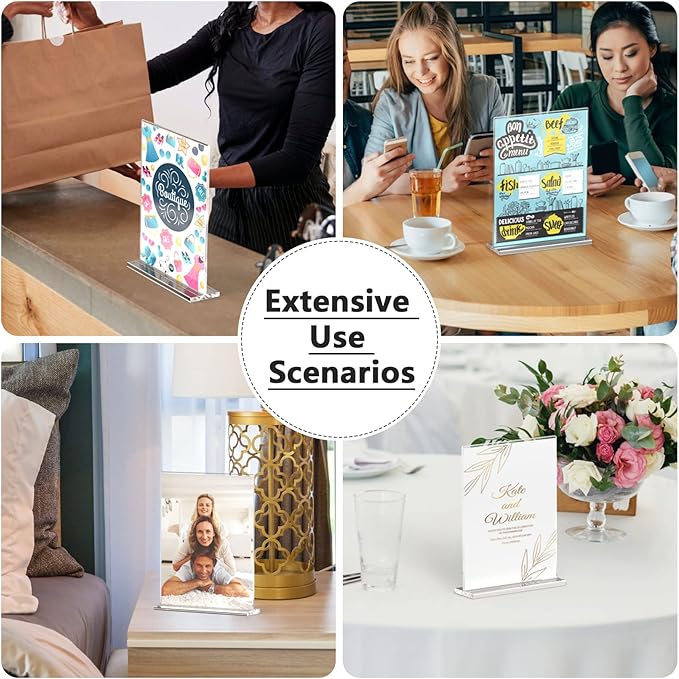 MaxGear Acrylic Sign Holder 8.5x11 Inches, Double Sided Clear Display Stand Table Top Sign Paper Holder, Vertical Menu Flyer Holder, Plastic Sign Frame for Stores, Restaurants, Hotels, Office