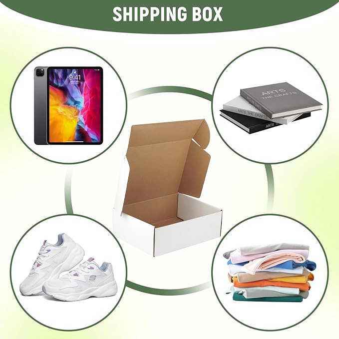 10 Pack 12"x9"x4" inch Shipping Boxes White Corrugated Cardboard Box for Small Business, Mailer, Shipping, and Packing
