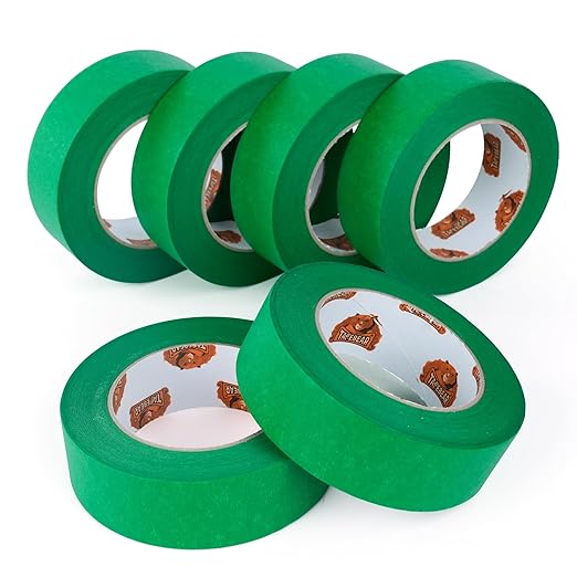 TAPEBEAR Green Painters Tape Multi-Surface Masking Tape 1.41 inch x 60 Yard, Indoor and Outdoor Painting Tape, Residue Free Easy Removal with Sharp Lines, Paint Tape for Walls, Auto, Home, 6Rolls