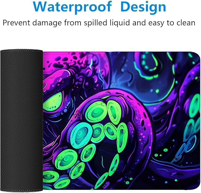 Octopus Desk Mat Gaming Mouse Pad Neon Cthulhu Monster Cool XL Mouse Pad Large Mousepad Extended Laptop Keyboard Mat Gaming Desk Pad Mouse Mat Office Computer Keyboard Laptop Home 31.5"x11.8"