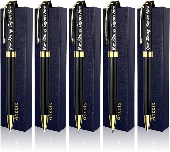Ancolo Personalized Business Pens - Black Ink with 10 Extras Refills 5 Gift Boxed - Custom with Your Name or Message, Perfect for Students/Teacher/Manager/Lawyer/Professor 5PCS/Pack
