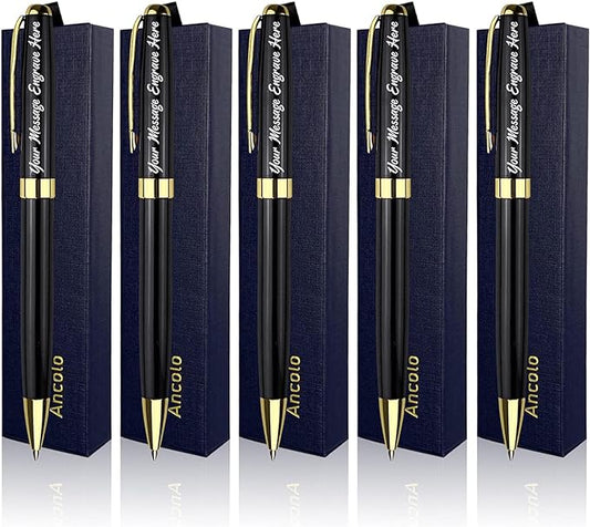 Ancolo Personalized Business Pens - Black Ink with 10 Extras Refills 5 Gift Boxed - Custom with Your Name or Message, Perfect for Students/Teacher/Manager/Lawyer/Professor 5PCS/Pack