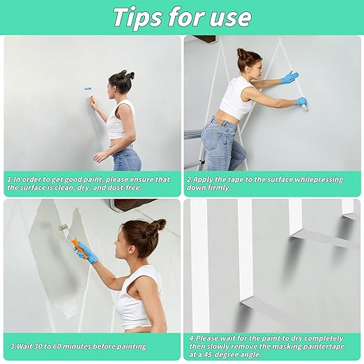 4 Rolls White Painters Tape Bulk 4 inch x 60 Yards, Total 240 Yd, Painters Masking Tape No Residue Wall Painting Tape Artist Tape Trim Edge Finishing Tape for Wall Painting Decoration DIY Supplies