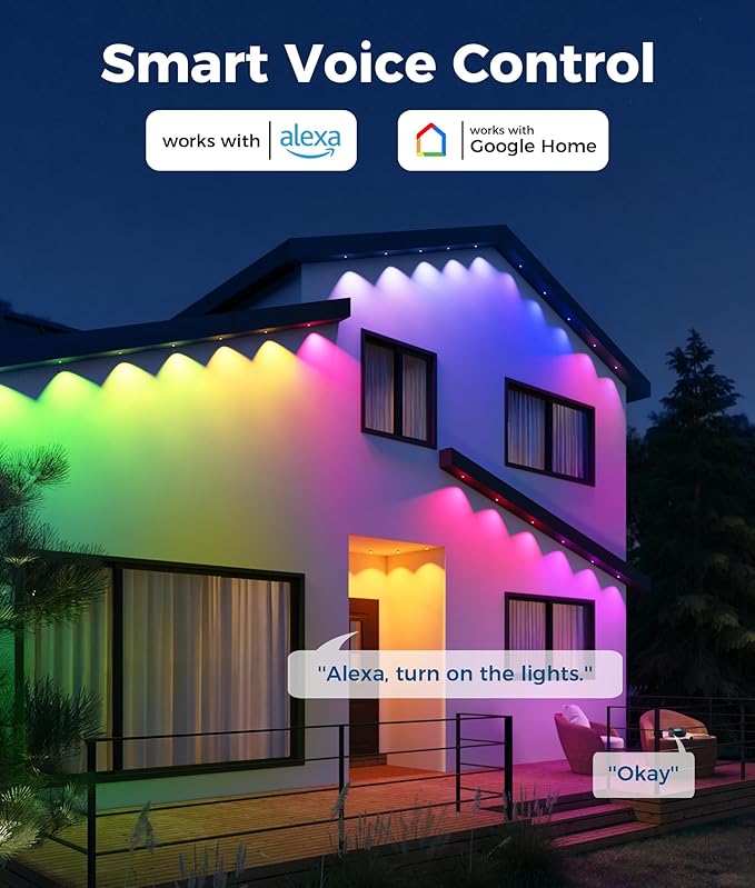 Permanent Christmas Lights Outdoor, 100ft RGB & 60pcs LED Lights, 79 Scene Modes with Timer for Smart Outdoor Christmas Decorations, IP67 Waterproof Works with Alexa and Google