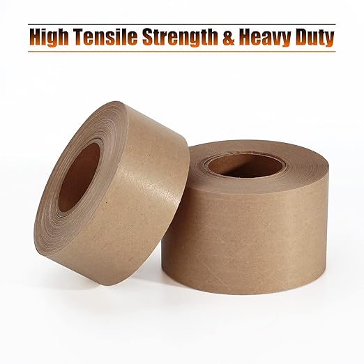 LLPT Kraft Paper Gummed Tape 1.89” x 66 Yards 4 Pack Reinforced Fiberglass Water Activated Kraft Tape Brown Packing Tape Heavy Duty for Mailing Shipping Sealing Boxes (PGB4860R04)