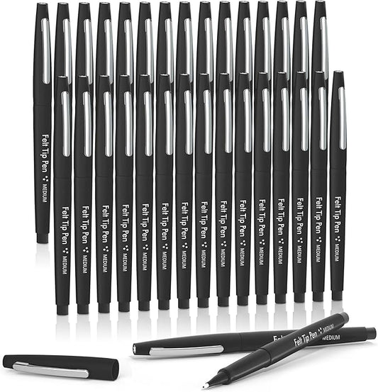 Lelix Felt Tip Pens, 30 Black Pens, 0.7mm Medium Point Felt Pens, Felt Tip Markers Pens for Journaling, Writing, Note Taking, Planner, Perfect for Art Office and School Supplies