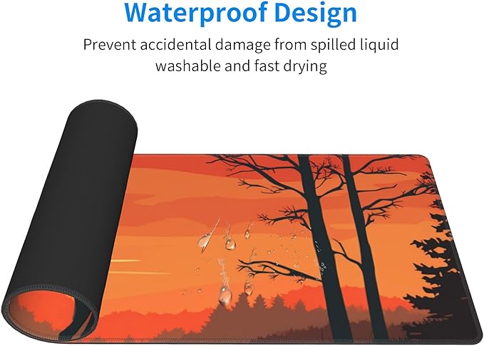 Large Size Sunset with a Silhouetted stag Print Gaming Mouse Pad 31.5 x 12 Inch, Stitched Edges, Anti-Slip Base, Waterproof Surface