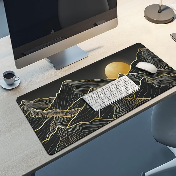 Mountain Line Art Large Mouse Pad, Vintage Aesthetic Gaming Desk Mat, XXL Keyboard Desk Pad Mat for Desktop, 35.4"x15.7" Non-Slip Base Big Mousepad with Stitched Edges