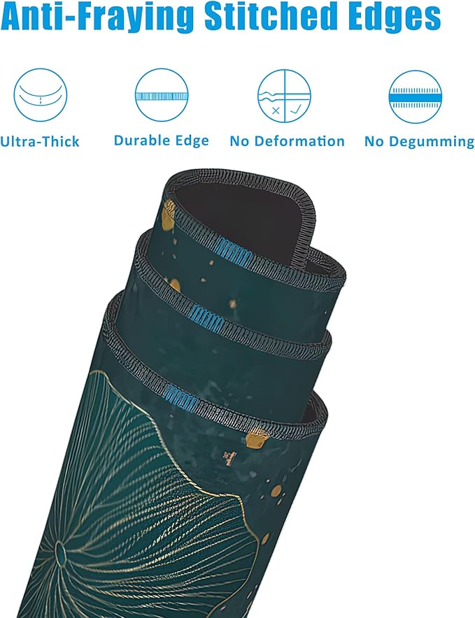 Mouse Pad,Lotus Leaves in Gold Line Desk Mat for Desktop,Desk Pad with Non-Slip Base and Stitched Edge,Extended Mousepad for Office and Home 35.4X15.7 Inch