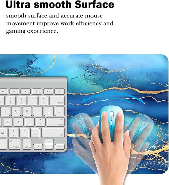 Mrcrypos Large Mouse Pad Blue Gold Marble Desk Mat for Desktop,Waterproof Desk Pad with Stitched Edges,Computer Keyboard Gaming Mouse Pads for Women Office Home 31.5" x 11.8"