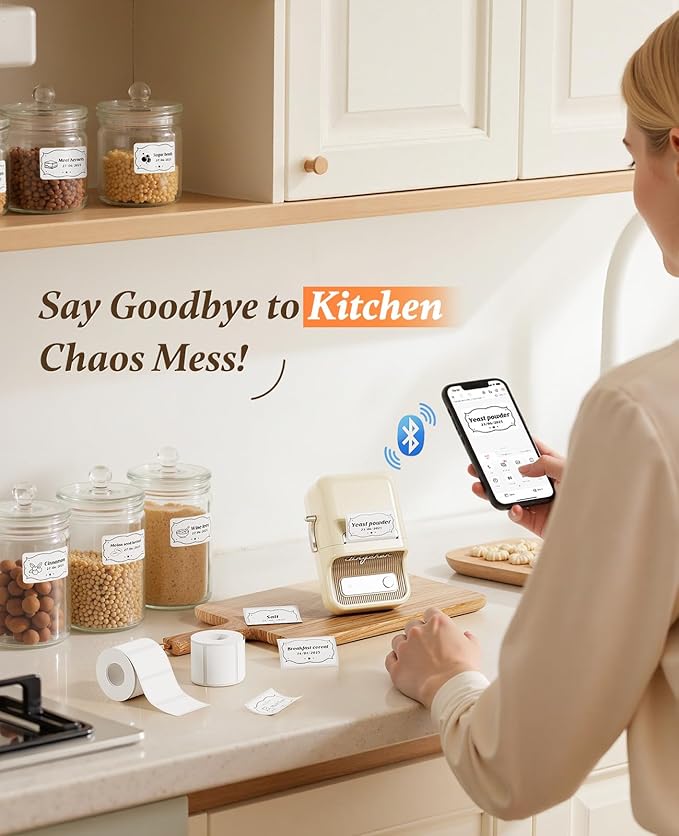 NIIMBOT B21 Label Maker, Thermal Label Printer, Portable Inkless Label Makers for Home/Office/Business, with 1 Pack 50x30mm White Label, Compatible with iOS & Android, (White)